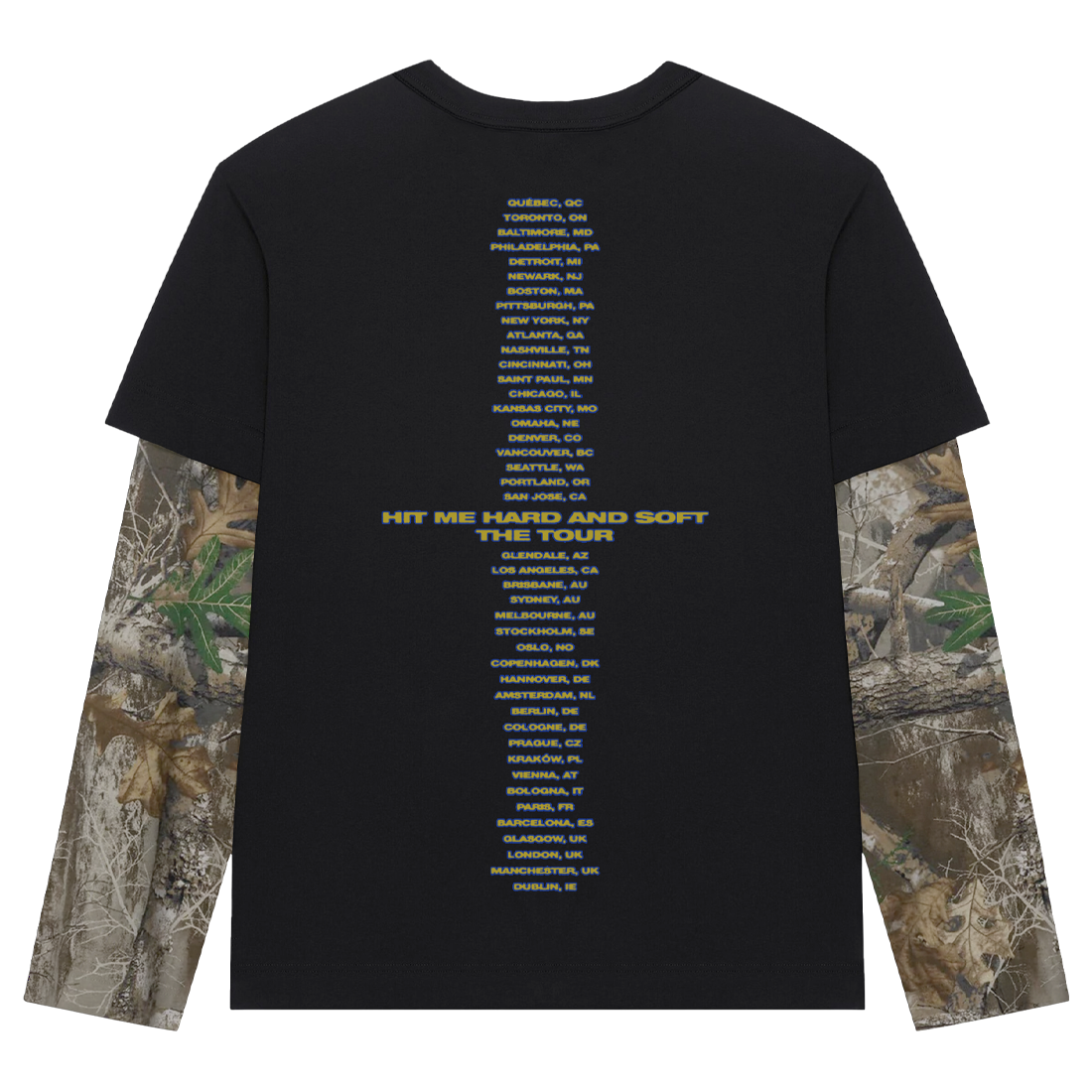 HIT ME HARD AND SOFT TOUR CAMO LAYERED LONG SLEEVE TEE